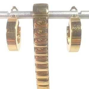 Monet Articulated Bracelet & Chunky Hoop Omega Earring Set‎ Polished Gold Tone